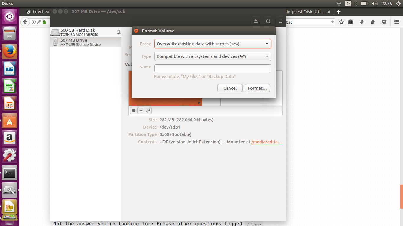 Как отформатировать флешку в ubuntu
