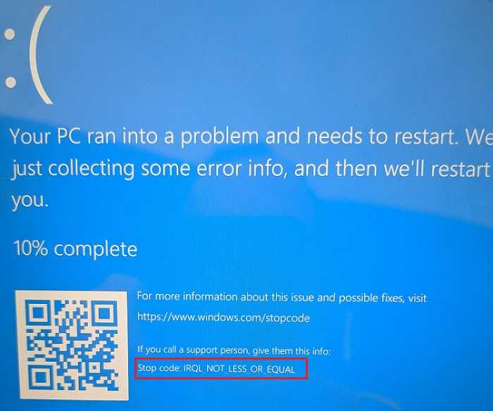 Irql_not_less_or_equal в windows 10: как исправить ошибку?