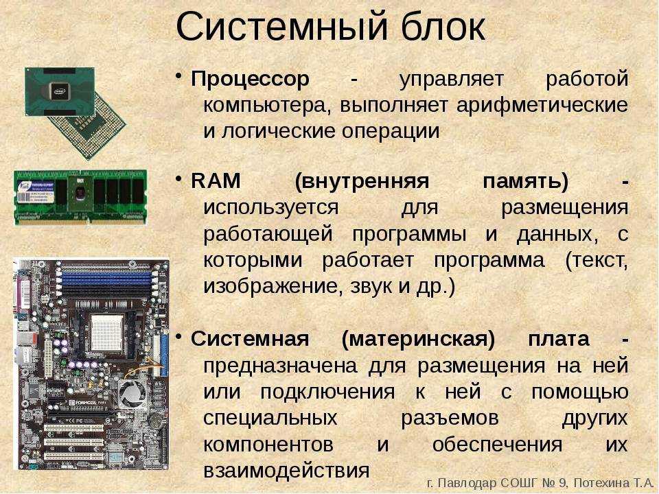 Конспект "основные компоненты компьютера и их функции"