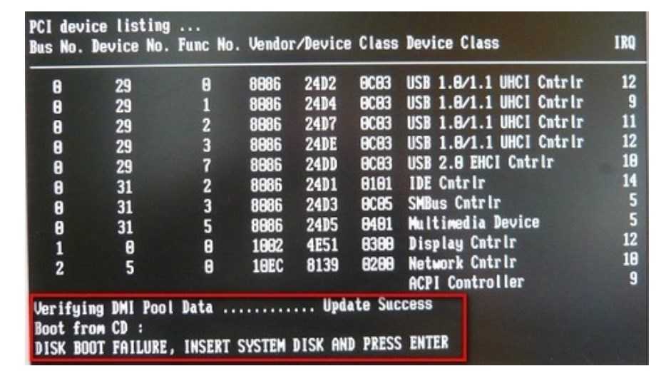 Исправление ошибки disk boot failure, insert system disk и почему она появляется